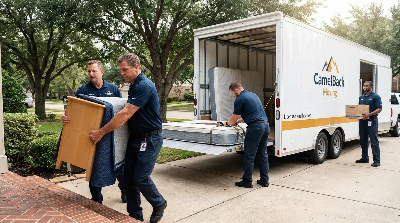 Crew loading residential truck for cross-state move from Cerro Gordo, IL