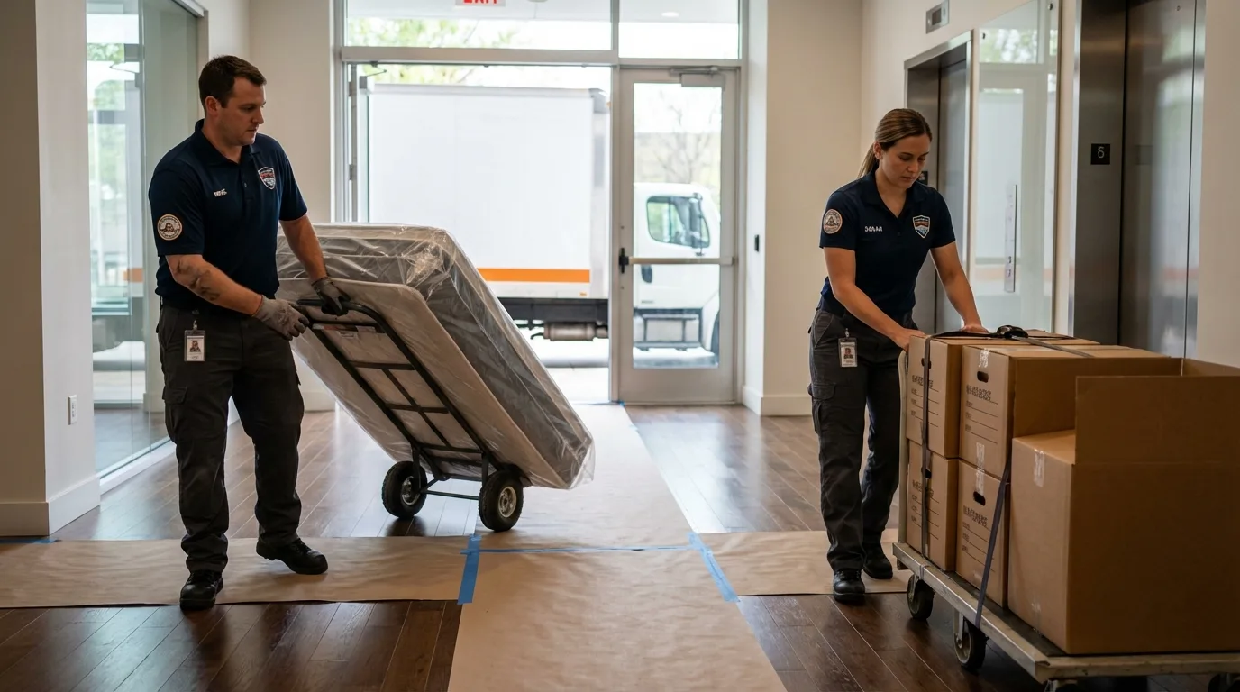 Professional apartment movers loading elevator in Cerro Gordo, IL