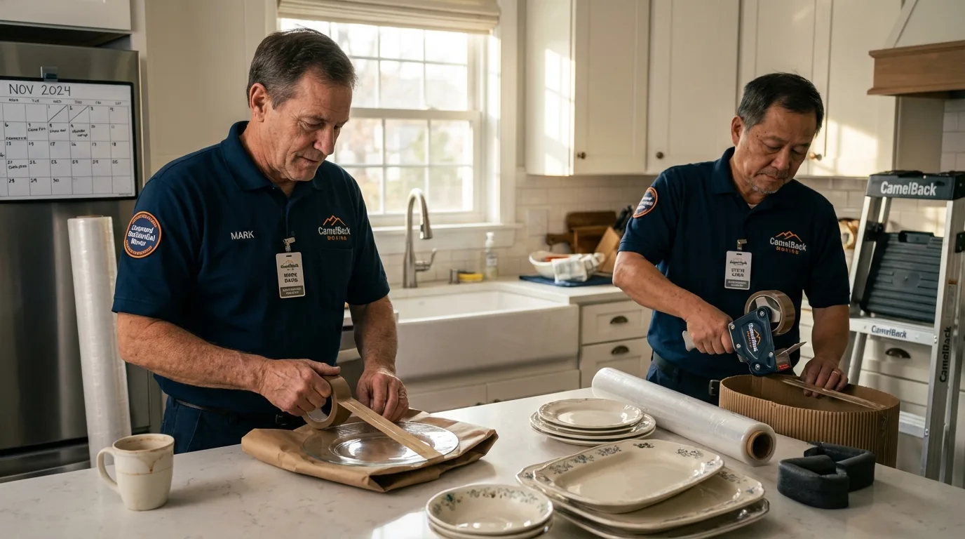 Professional crew packing kitchen dishware in Cerro Gordo, IL